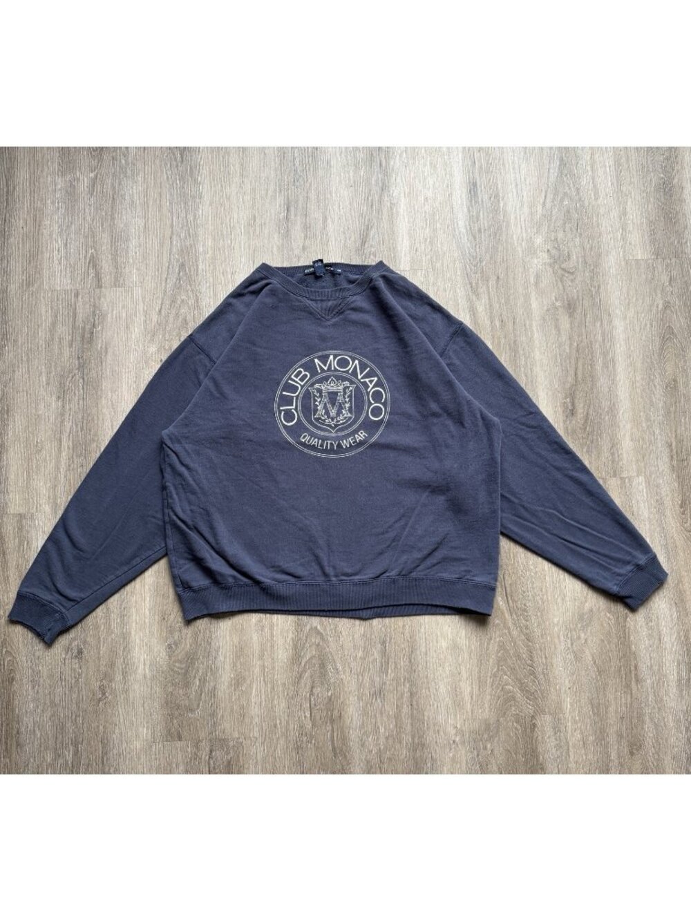 Rare Vintage 90s Club Monaco Blue Crewneck Sweater Thrashed Worn Faded Medium